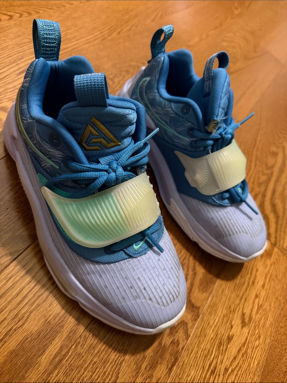 Nike Kids Blue Sneakers with Iridescent Cream Strap